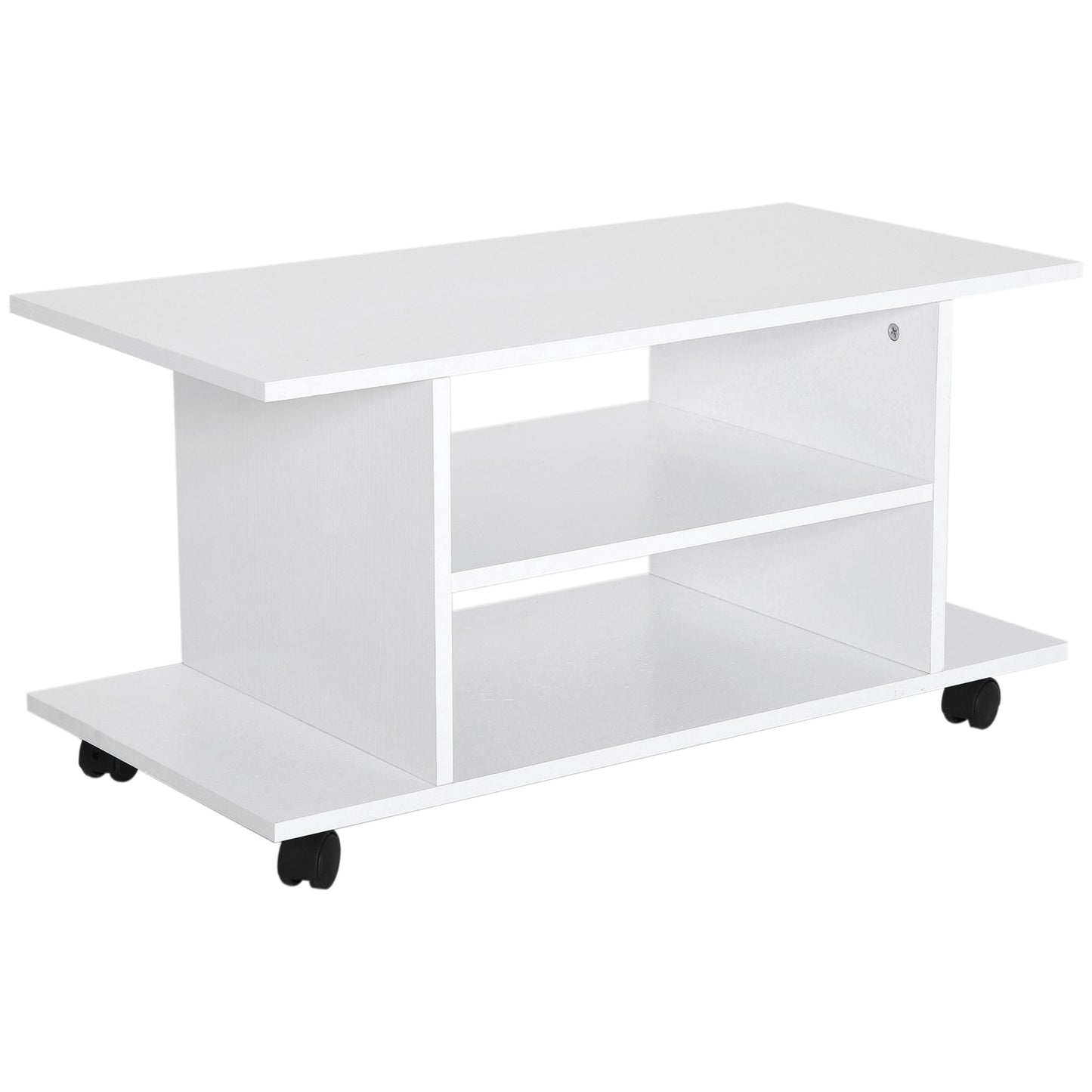 HOMCOM Modern TV Cabinet Stand Storage Shelves Table Mobile Bedroom Furniture Bookshelf Bookcase White