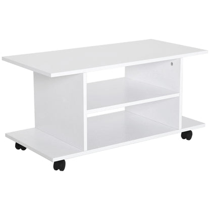 HOMCOM Modern TV Cabinet Stand Storage Shelves Table Mobile Bedroom Furniture Bookshelf Bookcase White