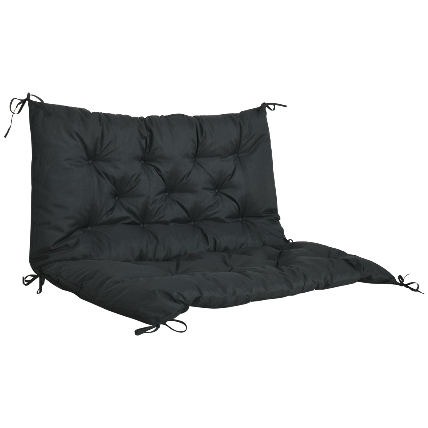 Outsunny 2 Seater Bench Pad, Garden Chair Cushion with Back and Ties for Indoor and Outdoor Use, 98 x 100 cm, Black