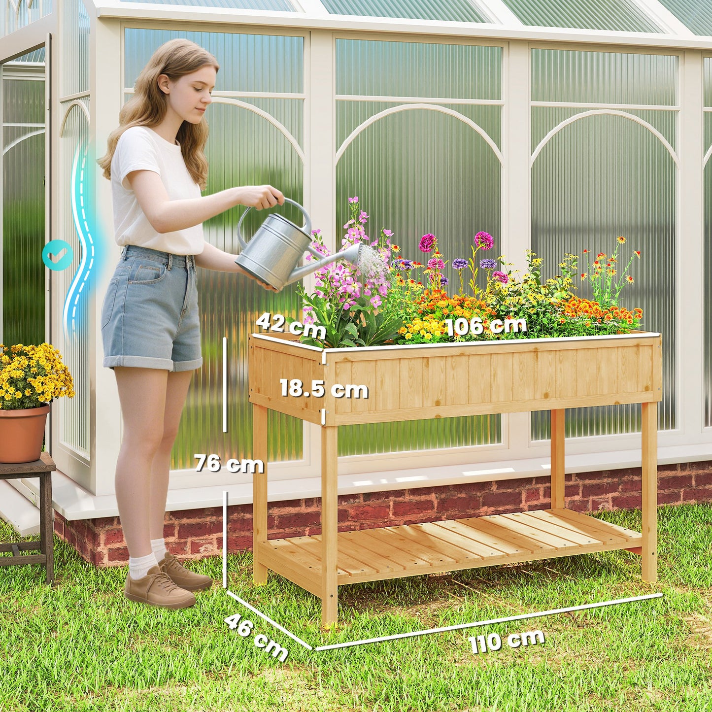 Outsunny Garden Wooden Planters, Rectangular 8 Compartment Plant Stand, Oak Tone