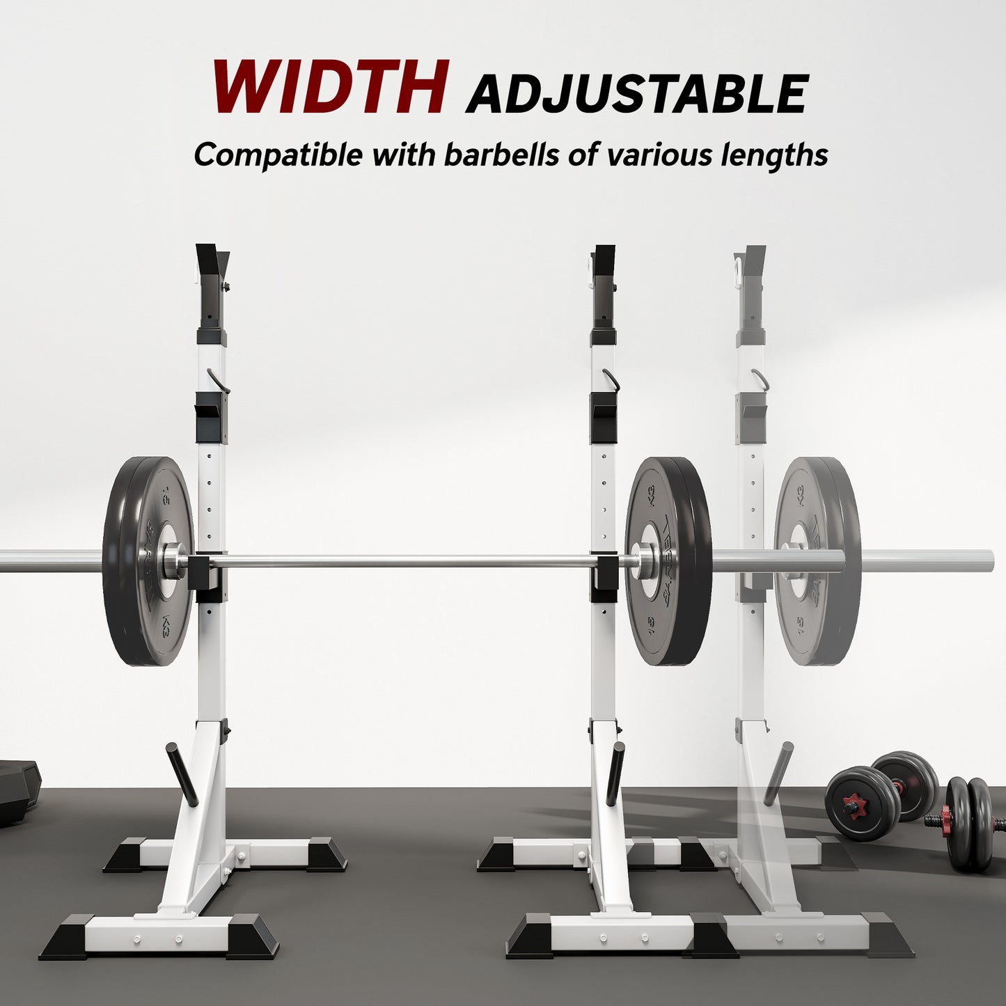 HOMCOM Weights Bar Barbell Rack Squat Stand Adjustable Portable Weight Lifting Max Load 200kg, Suitable For Home Gym Training Work Out