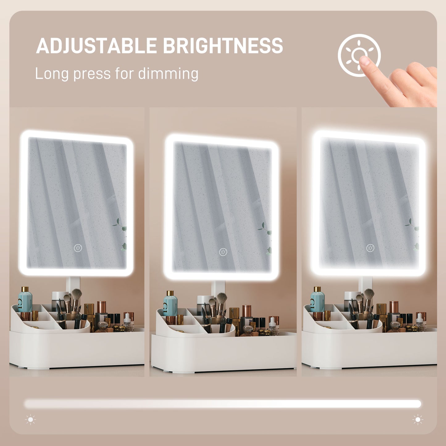 HOMCOM Makeup Mirror with Lights, Rechargeable Vanity Mirror w/ Touch Screen, 2 Lighting Modes and 180° Rotation, White