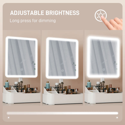 HOMCOM Makeup Mirror with Lights, Rechargeable Vanity Mirror w/ Touch Screen, 2 Lighting Modes and 180° Rotation, White