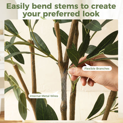 HOMCOM Decorative Artificial Plant, 148 cm Silk Olive Tree with 553 Leaves in Cement Pot, Fake Plant