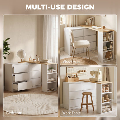 HOMCOM Vanity Table, Dressing Table with 6 Drawers and 3-Tier Shelf for Women and Girls, White