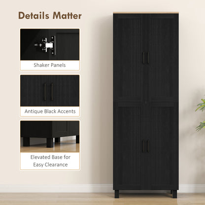 HOMCOM Freestanding Kitchen Cupboard, 4-Door Storage Cabinet with Adjustable Shelves, Modern Kitchen Pantry, 170cm, Black