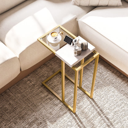 HOMCOM C-Shaped Side Table, Modern Slim End Table with Tempered Glass Tabletop, Steel Frame for Small Space, Living Room, Bedroom, Gold Tone-End Tables-ChewyGames-ChewyGames