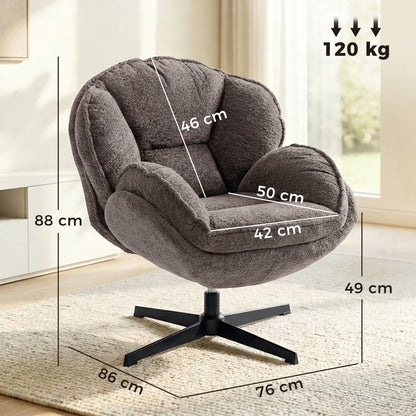 HOMCOM Modern Wingback Accent Chair, Velvet Armchair with Four-Star Base, S-Springs, Swivel, Grey