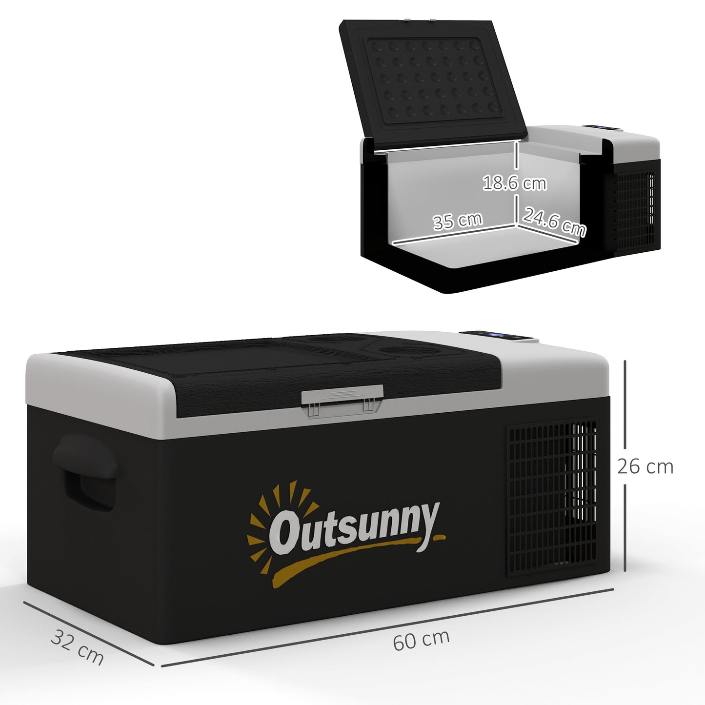 Outsunny 16L Portable Car Fridge, -20°C to 10°C Adjustable Temperature - Black/Grey