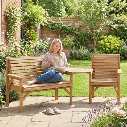 Outsunny Wooden Garden Furniture Set , 1 Chair, 1 Bench and Detachable Table, Natural Wood Finish