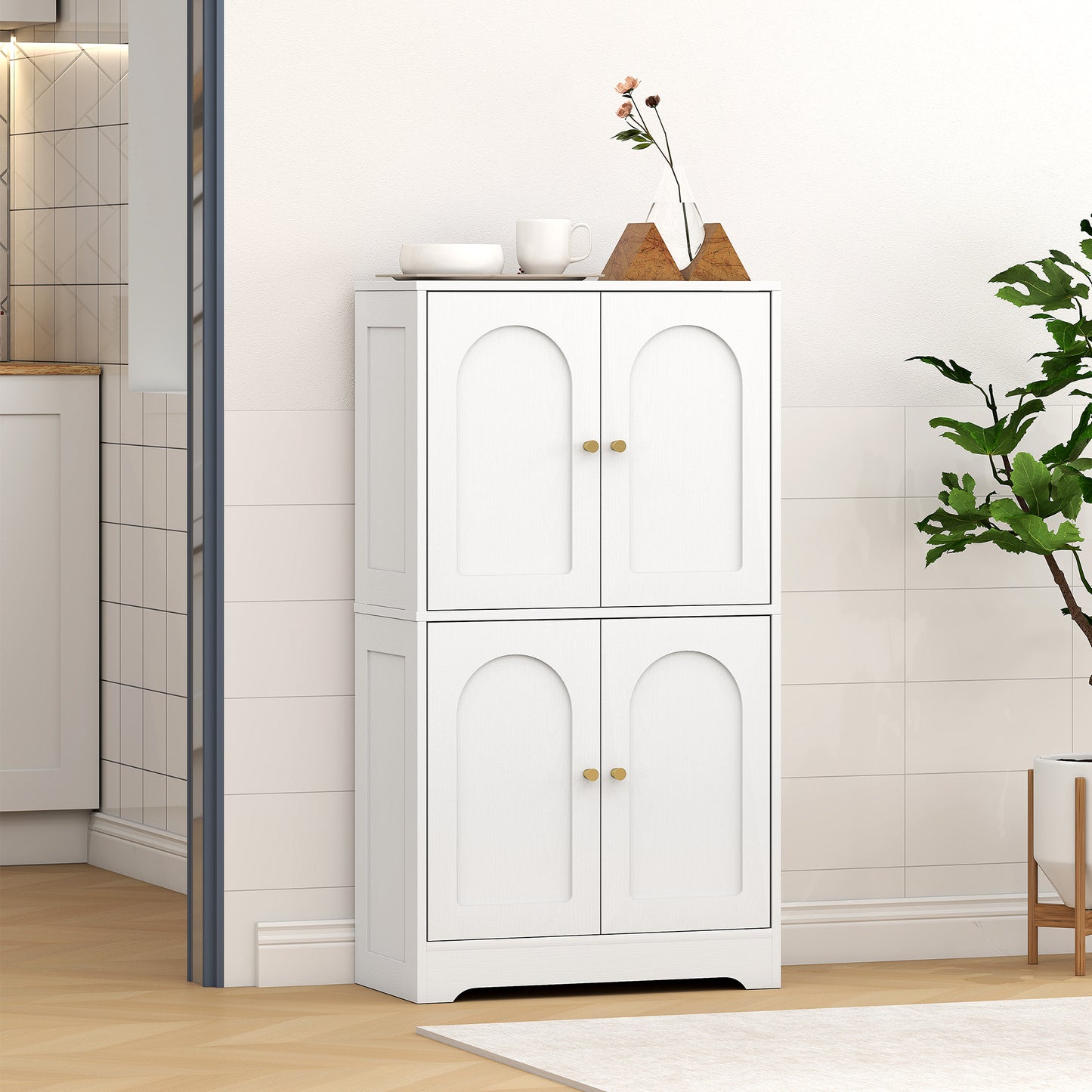 HOMCOM 4-Door Kitchen Storage Cabinet with Adjustable Shelves - White