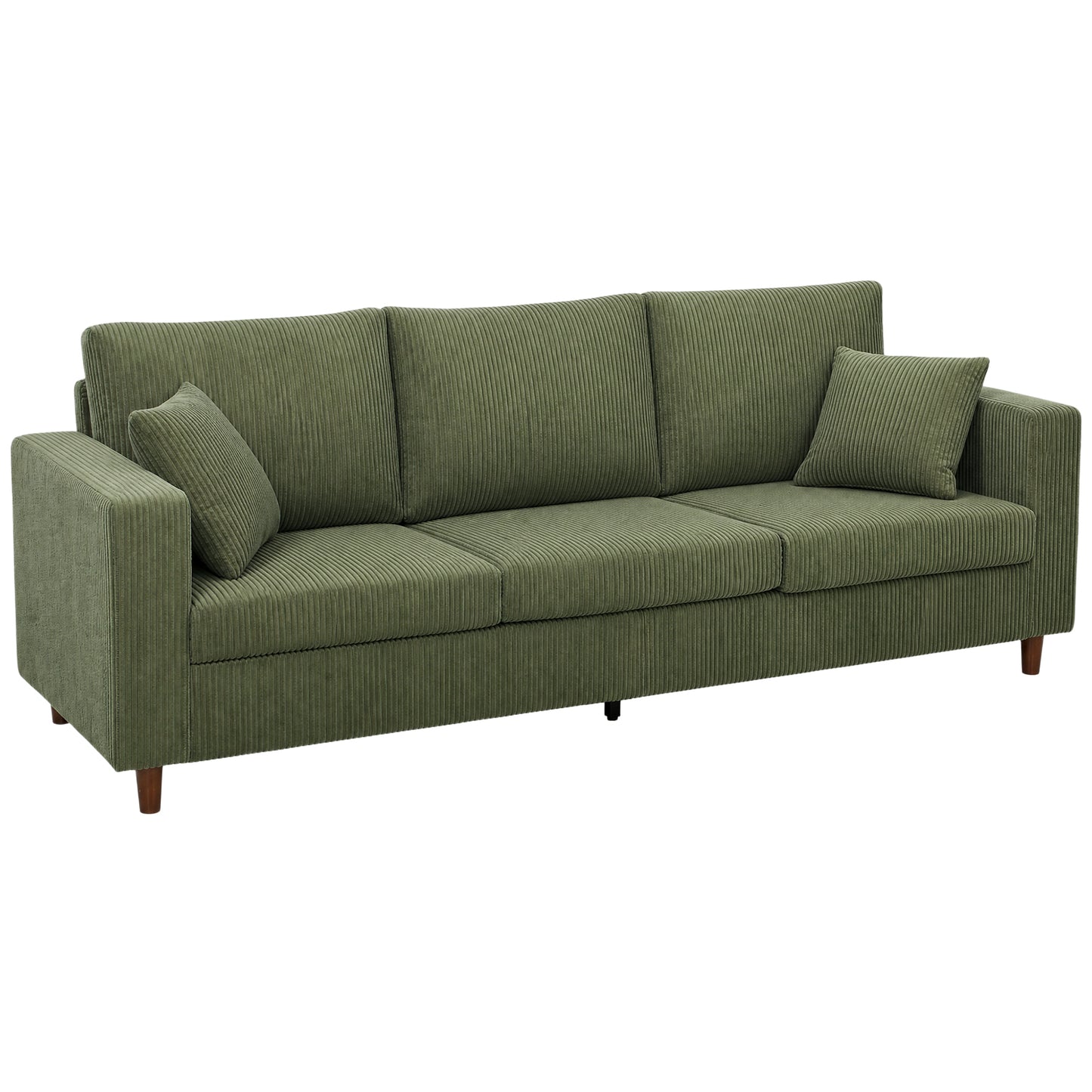HOMCOM 3 Seater Sofa with Wide Seat, Corduroy Fabric Couch with Deep Seat, Spring Cushion, Green