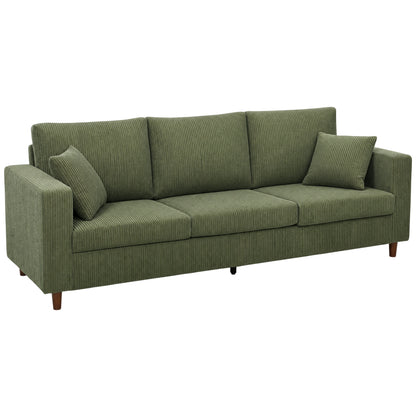 HOMCOM 3 Seater Sofa with Wide Seat, Corduroy Fabric Couch with Deep Seat, Spring Cushion, Green