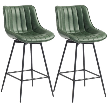 HOMCOM Set of 2 PU Leather Swivel Bar Stools - Dark Green
