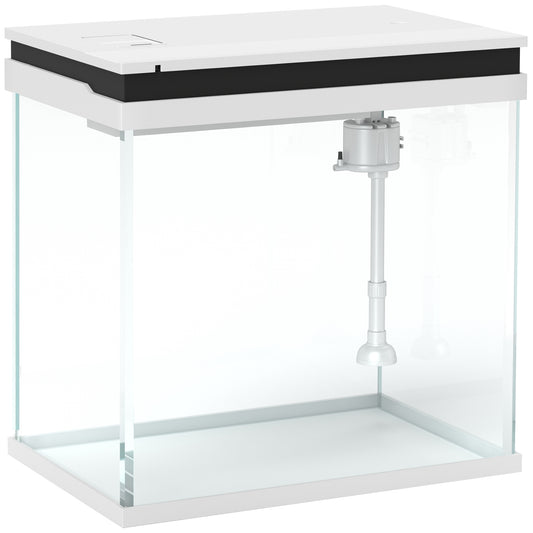 PawHut 26L Glass Fish Tank With Filter System, LED Lights, Water Pump, White
