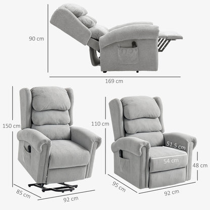 HOMCOM Velvet-Feel 150° Electric Riser Recliner Chair - Grey