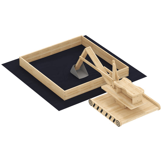 AIYAPLAY Wooden Sand Pit with Digger, Kids Sandbox Outdoor, SandPit with 360 Swivel Seat and Bottom Liner