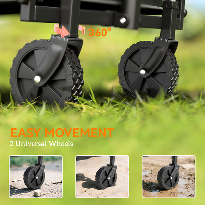 Outsunny 41L Festival Trolley on Wheels, Compact Garden Folding Trolley Cart, 60kg Heavy Duty Collapsible Foldable Wagon with Adjustable Handle and Carrying Bag for Beach, Camping, Festival, Black