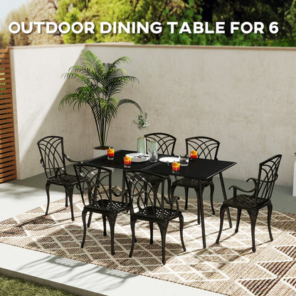 Outsunny Rectangle Garden Table with Slat Top, Steel Frame, Outdoor Table for 6 Person, 150 x 80 x 74 cm, Black--ChewyGames-ChewyGames