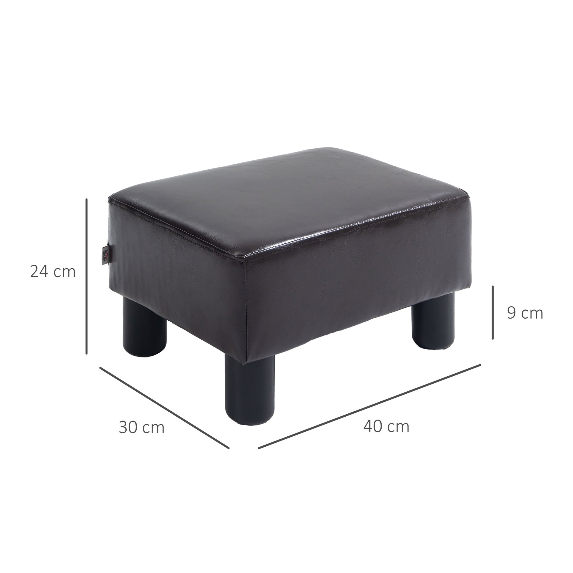 HOMCOM PU Leather Footstool Ottoman Cube with 4 Plastic Legs, Brown--ChewyGames-ChewyGames