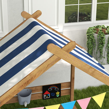 Outsunny House-Designed Wooden Sandbox, Outdoor Sandpit, with Blackboard, Toys, Sink, Seats, Flags, for Ages 3-7 Years - Brown