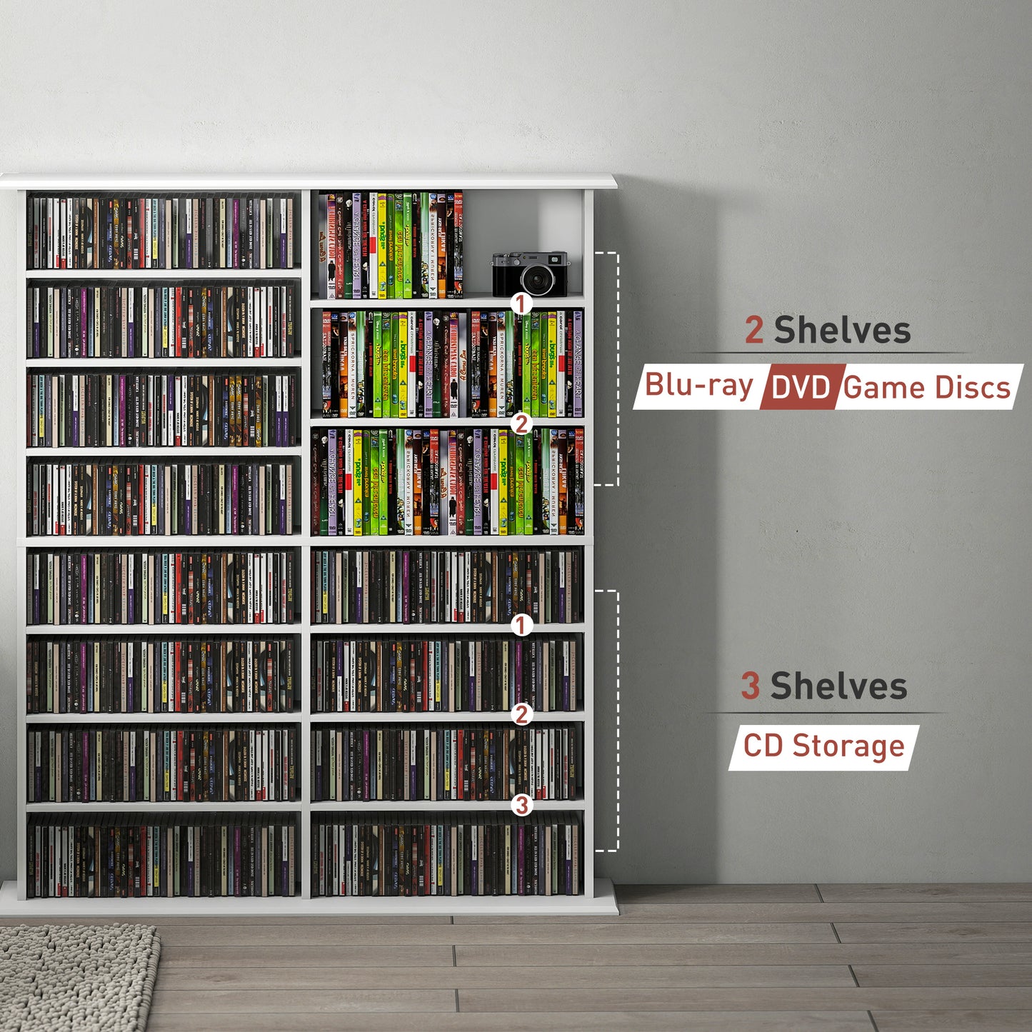 HOMCOM 16-Compartment Media Shelf- White