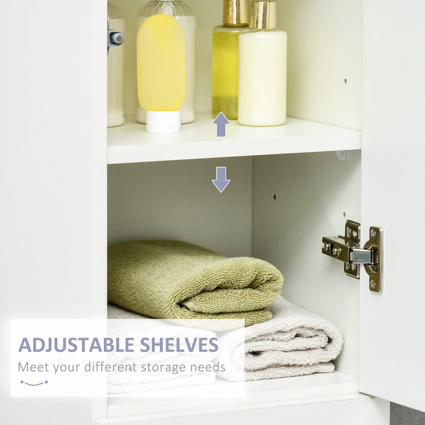 kleankin Luxury Tall Bathroom Cabinet with High Gloss Panel, Sleek White Bathroom Cabinet with Push-to-Open Door, White