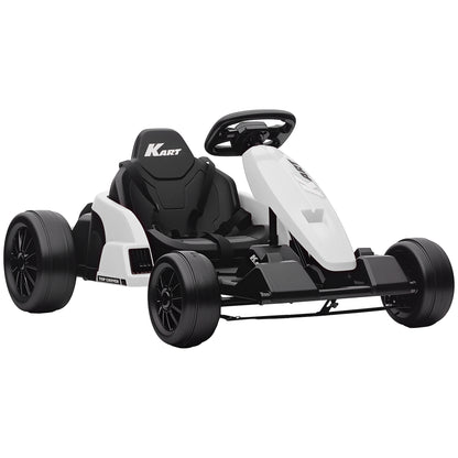 AIYAPLAY 24V Electric Go Kart, Drift Kart with Adjustable Seat, Slow Start, 5-Point Harness, Music, Horn, for 6-12 Years, White