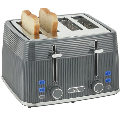 HOMCOM 4 Slice Toaster with 7 Browning Levels, Bread Toaster with Removable Crumb Tray, Grey