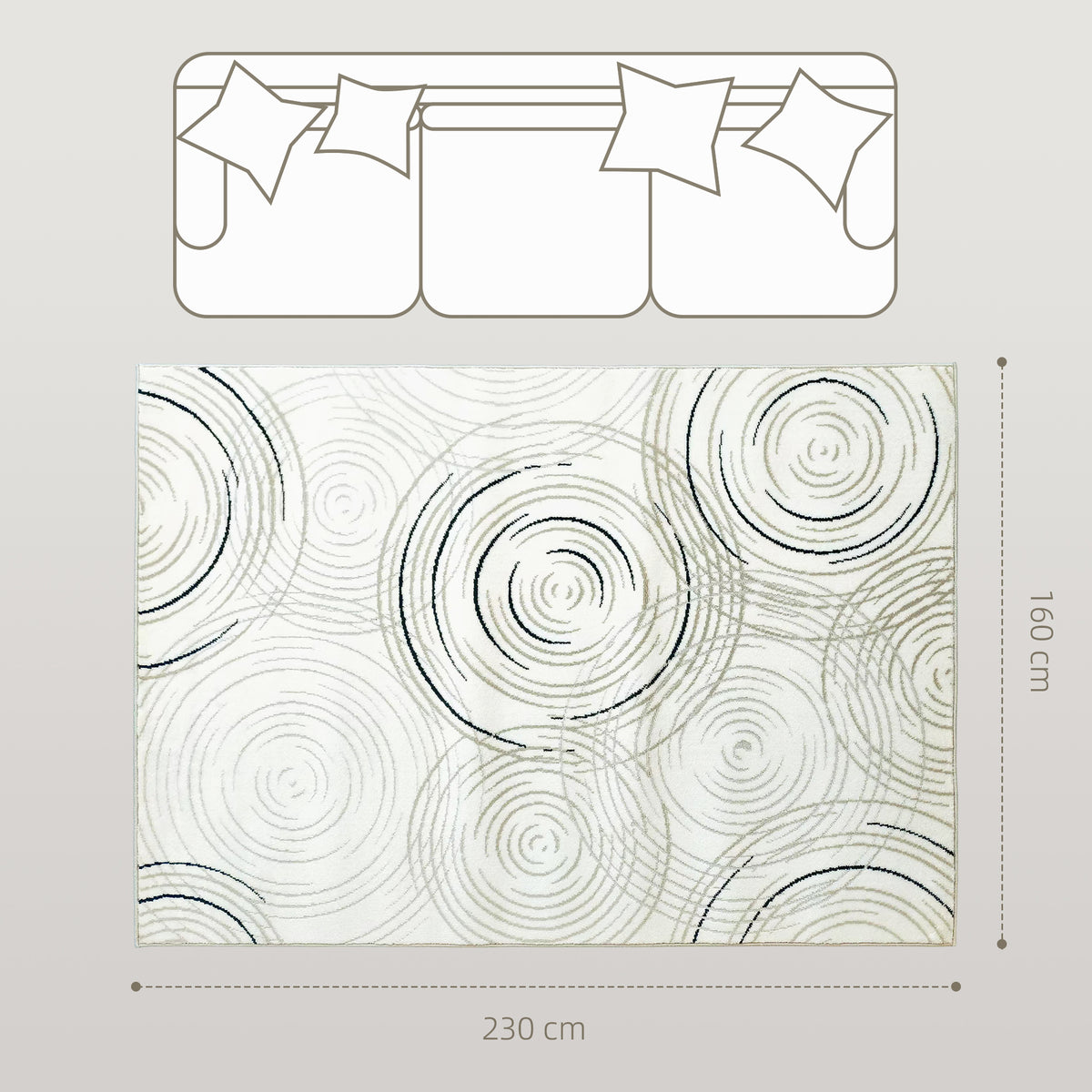 HOMCOM Modern Area Rug, Swirl Pattern Machine Washable Rug, Allergy-Friendly Floor Carpet for Living Room, Bedroom, Dining Room, Home Office, 230 x 160 cm, Cream White