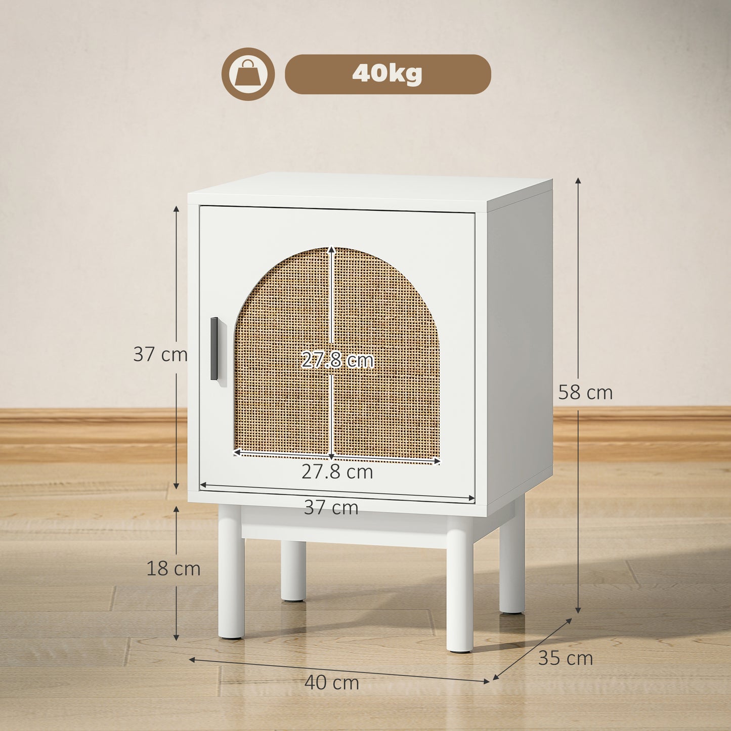 HOMCOM Rattan Bedside Table for Bedroom - White