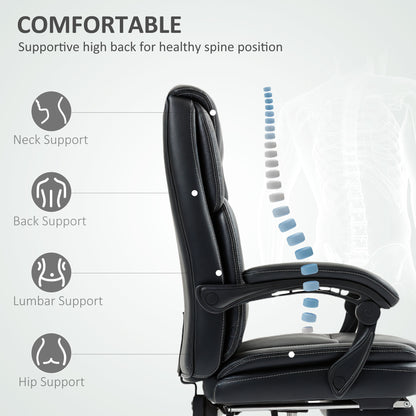 HOMCOM Faux Leather Reclining Office Chair, with Footrest - Black