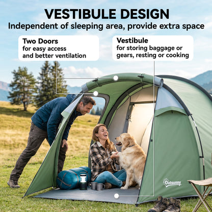 Outsunny Three-Man, Two-Room Tent - Green