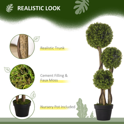 HOMCOM Set of 2 Decorative Artificial Tree Boxwood Ball Topiary Tree in Pot, Fake Plant for Home Indoor Outdoor Decor, 90 cm, Light Green