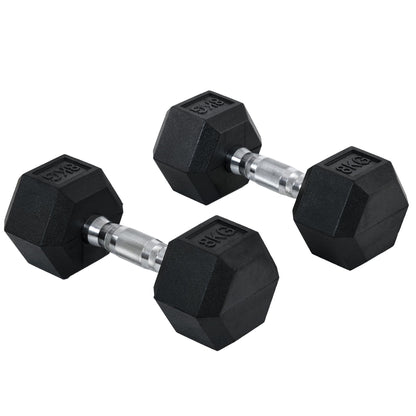 HOMCOM 2x8kg Hex Dumbbell Rubber Weights Sets Hexagonal Gym Fitness Lifting Home