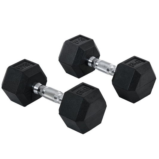 HOMCOM 2x8kg Hex Dumbbell Rubber Weights Sets Hexagonal Gym Fitness Lifting Home