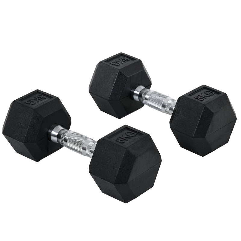 HOMCOM 2x8kg Hex Dumbbell Rubber Weights Sets Hexagonal Gym Fitness Lifting Home--ChewyGames-ChewyGames