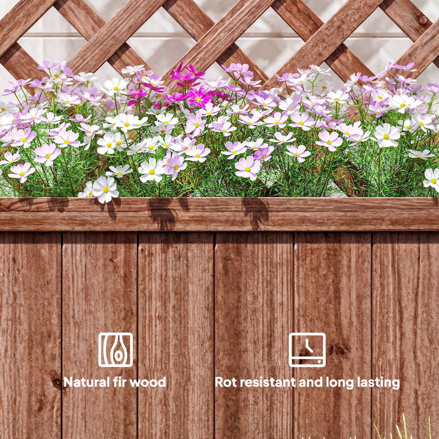 Outsunny 72.5 x 31.5 x 149.5 cm 45L Garden Wooden Pine Trough Planter with Topped Trellis Climbing Plants Flower Raised Bed, Orange