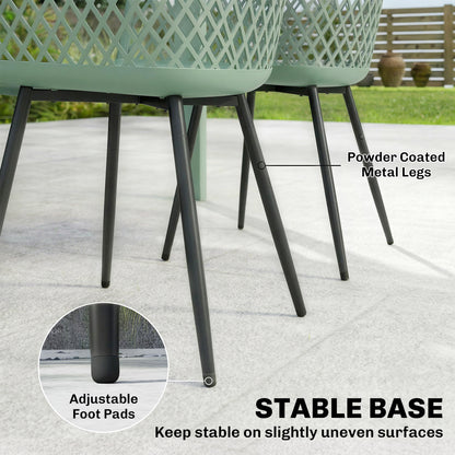 Outsunny Garden Chairs Set of 4, Garden Dining Chairs with Cut Out Diamond Back and Armrests for Patio, Balcony, Terrace, Green