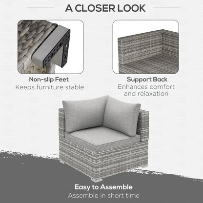Outsunny Outdoor PE Rattan Corner Sofa, Garden Wicker Furniture Single Sofa Chair w/ Cushions, Light Grey--ChewyGames-ChewyGames