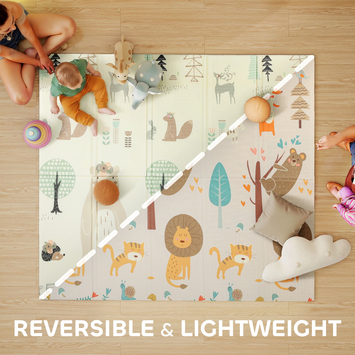 AIYAPLAY Baby Play Mat, Double Sideded Foldable Kids Crawling Mat, Reversible & Waterproof, Animal--ChewyGames-ChewyGames