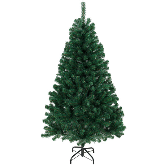 HOMCOM 5ft Artificial Christmas Tree, Fir Hinged Xmas Tree with 420 Branch Tips, Foldable Steel Stand, Green