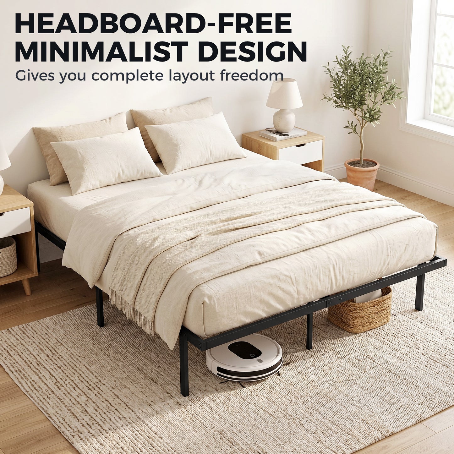 HOMCOM 5ft King Bed Frame with Underbed Storage, Metal Platform Bed Frame with Steel Slat Support, No Box Spring Needed