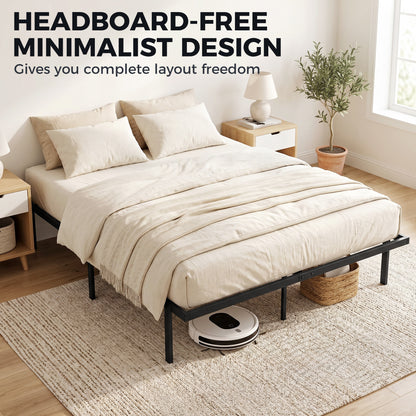 HOMCOM 5ft King Bed Frame with Underbed Storage, Metal Platform Bed Frame with Steel Slat Support, No Box Spring Needed