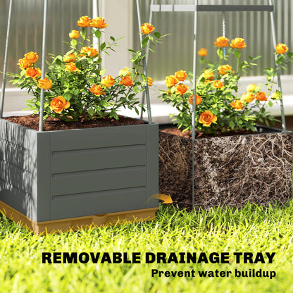 Outsunny 2 Pack Raised Garden Bed with Trellis, Plastic Outdoor Planter Box with Removable Drainage Tray