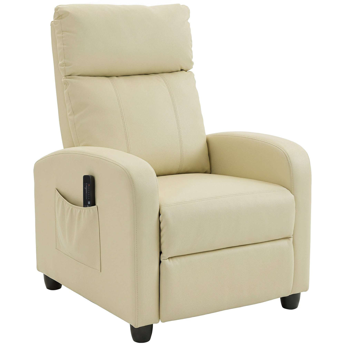 HOMCOM Recliner Armchair, Massage Faux Leather Push Back Reclining Chair with Adjustable Leg Rest, Side Pocket, Cream White