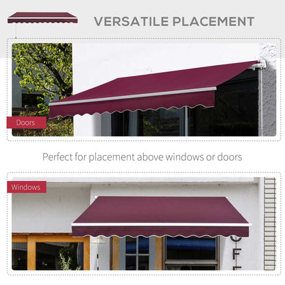 Outsunny 3 x 2.5m Manual Retractable Awning for Patio 45-75° Sun Canopy with Waterproof Fabric - Wine Red