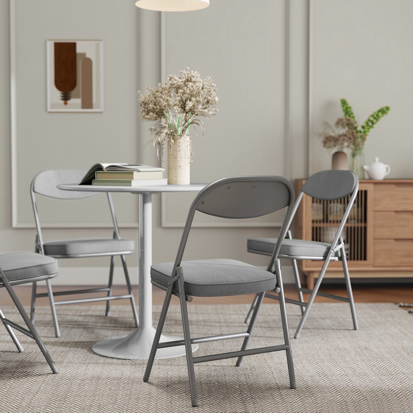 HOMCOM Set of Four Folding Corduroy Seat Chairs - Grey