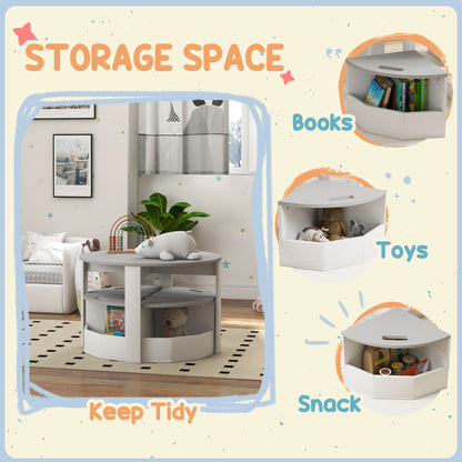 AIYAPLAY Five-Piece Kids Table and Chairs Set with Storage, for Ages 3-8 Years, Grey