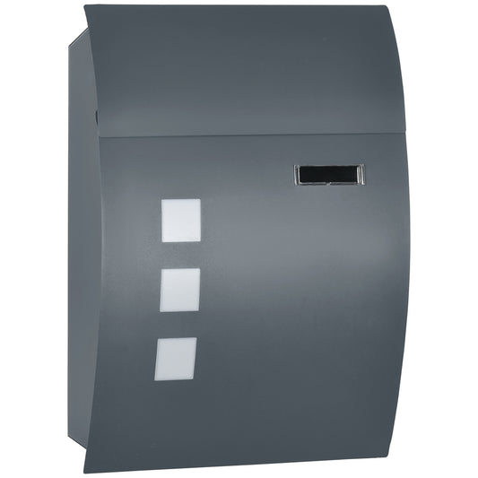 HOMCOM Wall Mounted Letter Box, Weatherproof Post Box for Outside Wall, Modern Mailbox with 2 Keys and Nameplate, Anthracite Grey--ChewyGames-ChewyGames